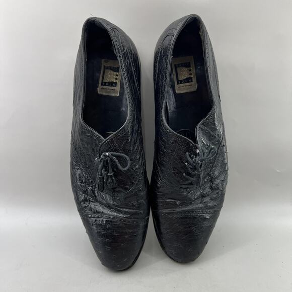 David Eden Ostrich Oxford Men Size 14 Black Cap Toe Brogue Shoes Made In Italy - Picture 5 of 10